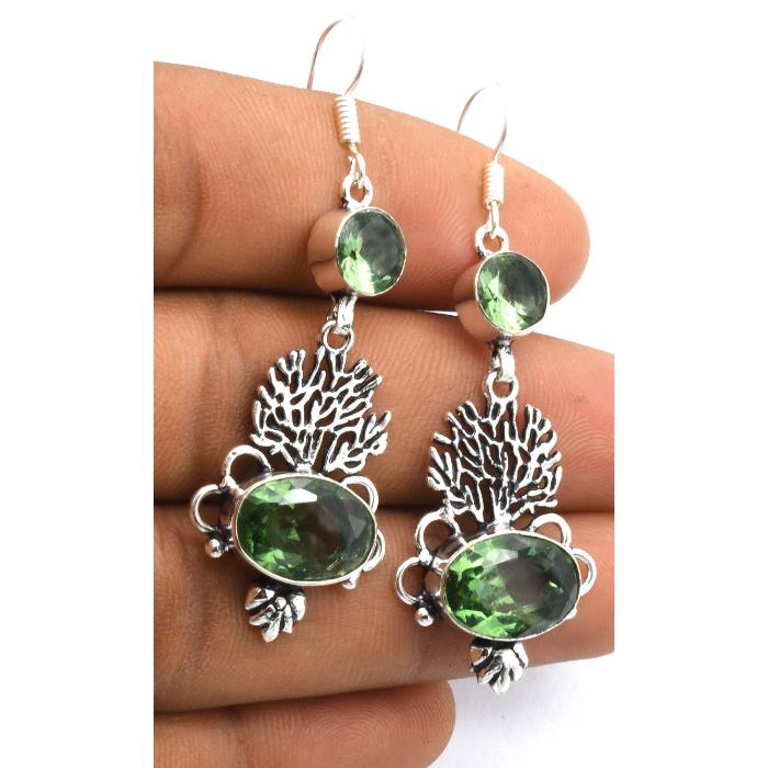 Peridot Gemstone Ethnic Handmade Drop Dengle Earring Jewelry ER 357