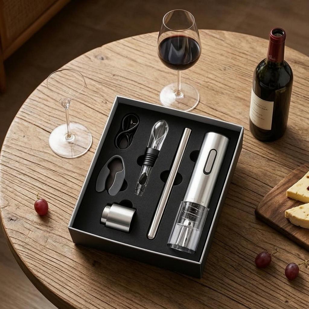 Electric Vino Opener with Foil Cutter Stainless Steel Set SingleButton
