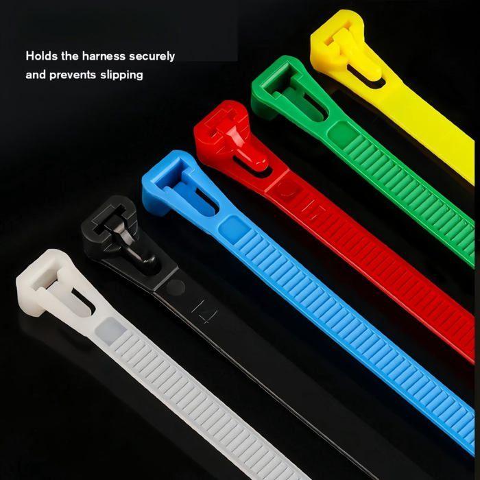 Collier de serrage en nylon - AIMOONSA - 5x200 mm (lot 100) - Réutilisable - Rouge - Largeur 4,8 mm