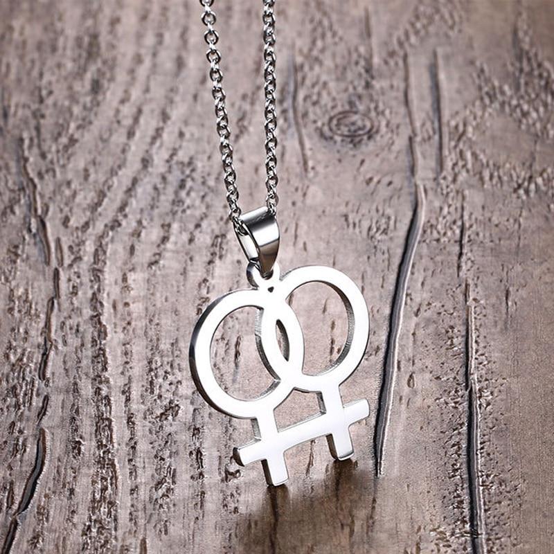 

Жінки Пара Жіночий Символ Кулон Намисто Ланцюжок з бісеру з нержавіючої сталі Любителі ЛГБТ Ювелірні вироби Подарунок
