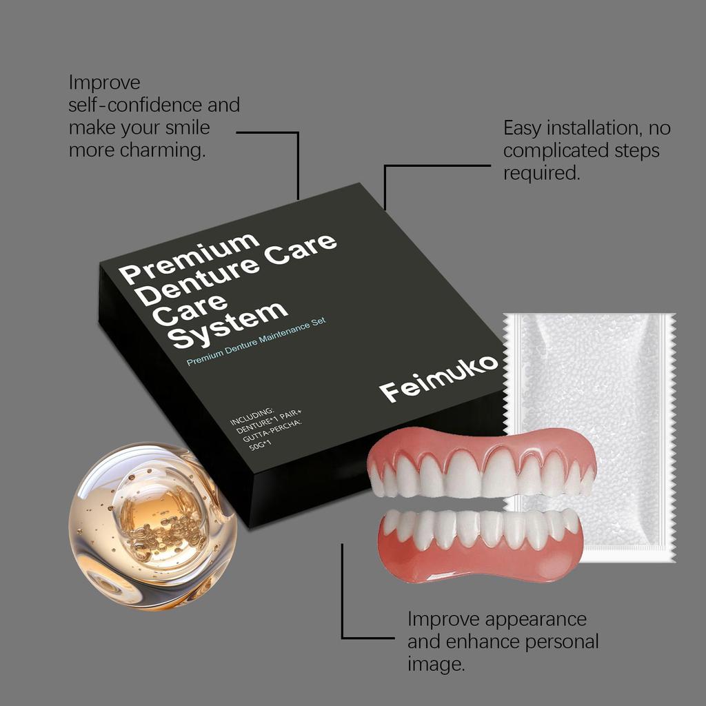 Feimuko Premium Denture Maintenance Set Comfort Fit Reducing Discomfort High-Quality Resin Easy-To-Clean Help Restores Chewing