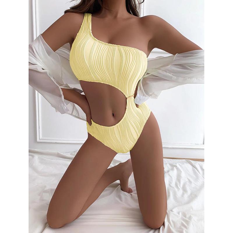 

Сексуальные слитные купальники на одно плечо Женская купальная одежда Летний купальник пуш-ап Пляжный боди Купальные костюмы Пляжная одежда L жёлтый