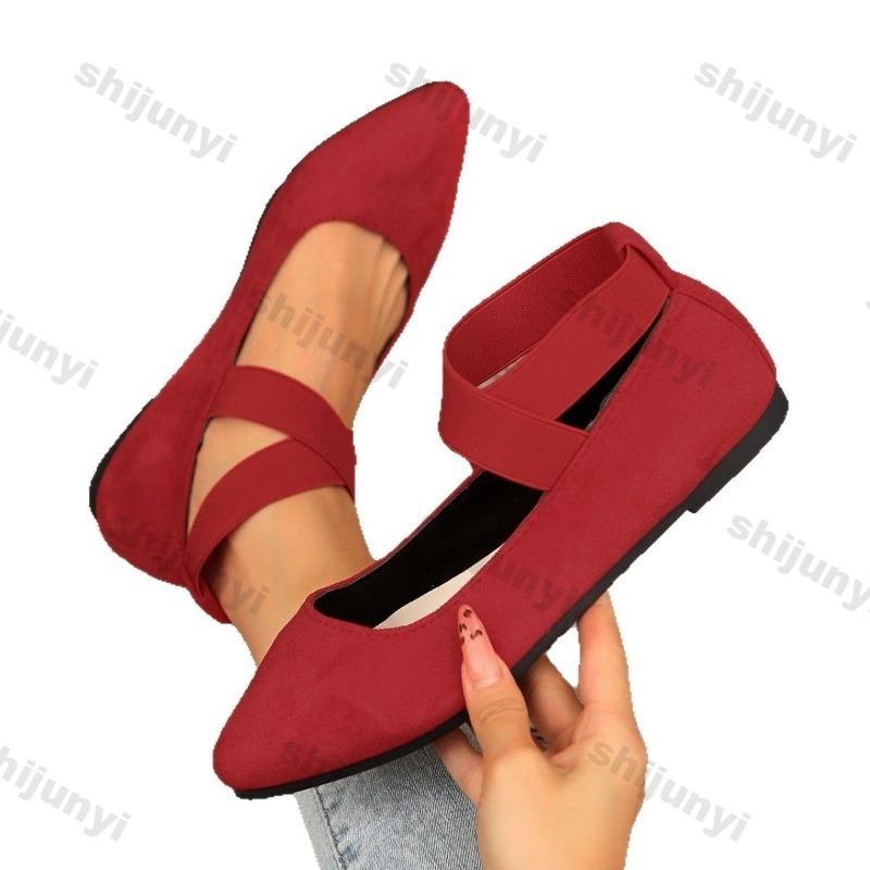 Fashion Large Size Women Shoes 2025 Spring Pointed Toe Cross Cross Tied Casual Shoes Vintage Comfortable Soft Sole Slip on Flats