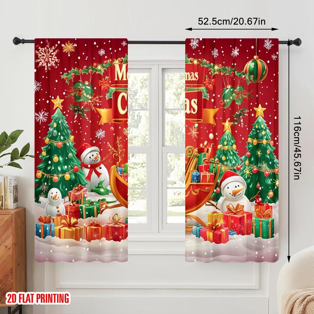 2pcs,2D Plane Printing Curtain Popular Christmas Reindeer (3) Durable 100% Polyester Fabric (without Rod) Gifts Use for Bedroom