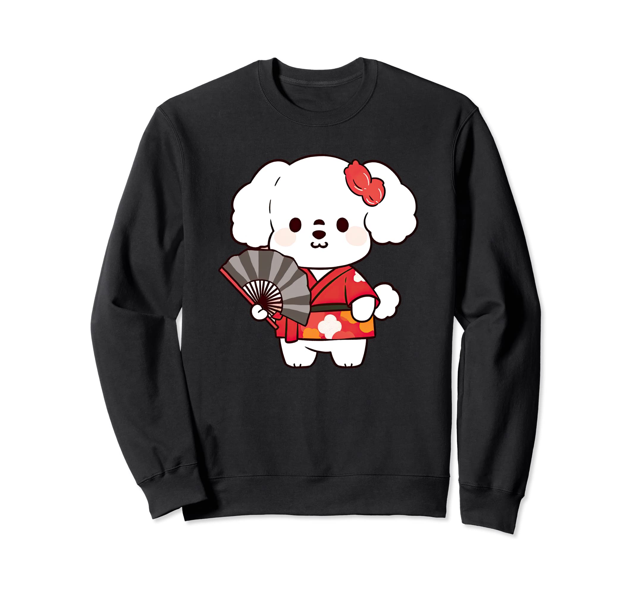 

Bichon Funny Summer Sweatshirt Frise, Yukata, Dog, Festival, чёрный