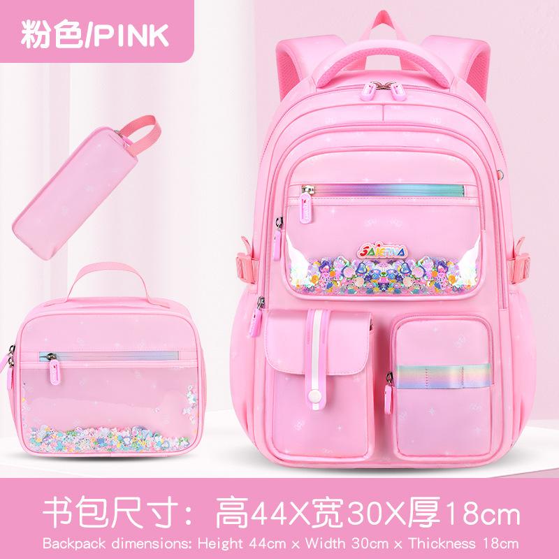 School Bags For Primary School Students And Girls, Multi-Layer Large-Capacity Lightweight Burden Reduction Three-Piece Set, School Bags Are Childlike