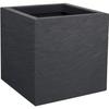 Square Flower Pot - EDA - Volcania Up - 21 L - Indoor/Outdoor - Stone Decor - 29.5 X 29.5 X H. 29,5 Cm - Anthracite Grey