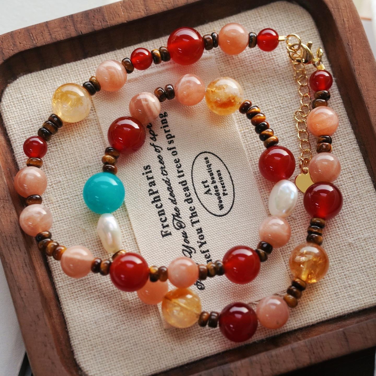 

High Quality Natural Tiger S Eye, Sunstone, Chalcedony, Citrine, Tianhe Stone, Pearl Design Necklace