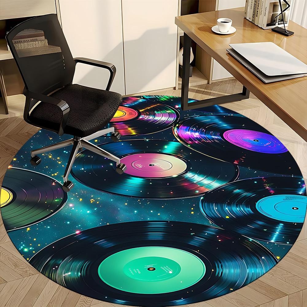 1pc Vinyl Records Cosmic Office Round Area Rug,  Mat Suitable ForOffice, Under Office Chairs Bedroom Living Room Home Decor, Room Deco