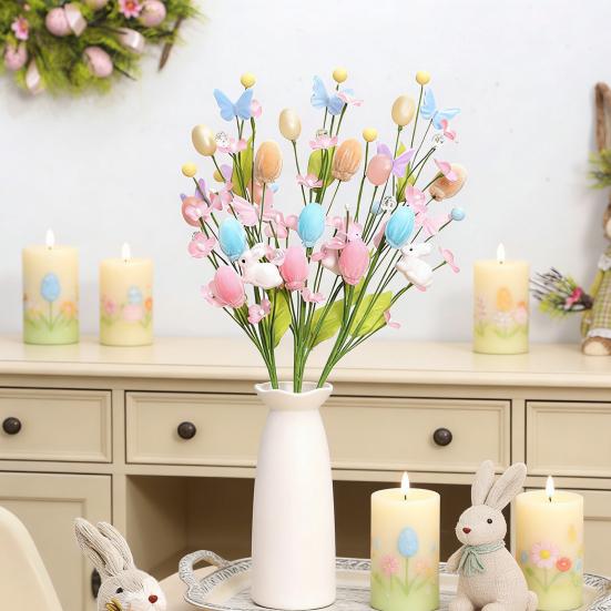 Easter Artificial Flowers Easter Colorful Egg Decoration DIY Party Bouquet with Rabbit Egg Charms Spring Home Table Centerpiece