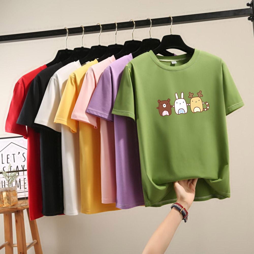 Harajuku Cute Cartoon Print Short Sleeve T-shirts for Women 2025 Summer Casual Loose Student T Shirt Young Girl Y2k Tops