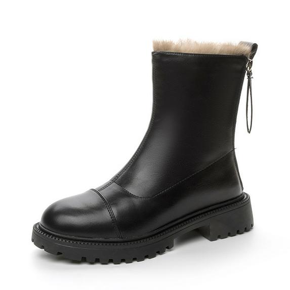 Fashion 4cm New 2024 Microfiber Women Ankle Motorcycle Boots Snow Motor Booties Footwear Winter Warm Fur Thick Plush Zipper Shoes