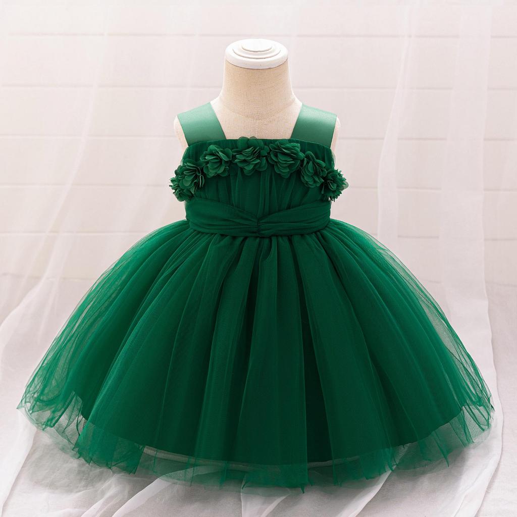 2024 One-Year-Old Baby Sling Princess Dress - Puffy Wedding and Birthday Outfit