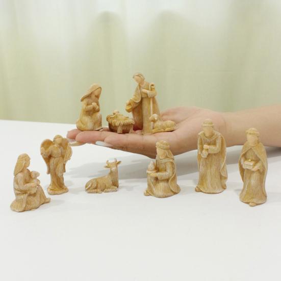 Yousheng Nativity Scene Set for Christmas Indoor Decor 10 Piece Resin Nativity Figurine with Manger Angel Christian Holy Family Figures Tabletop