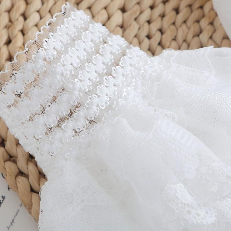 White Lace Faux Sleeves Pair with Gathered Opening for Top Styling Dress Looks and Costume Accessory Wear