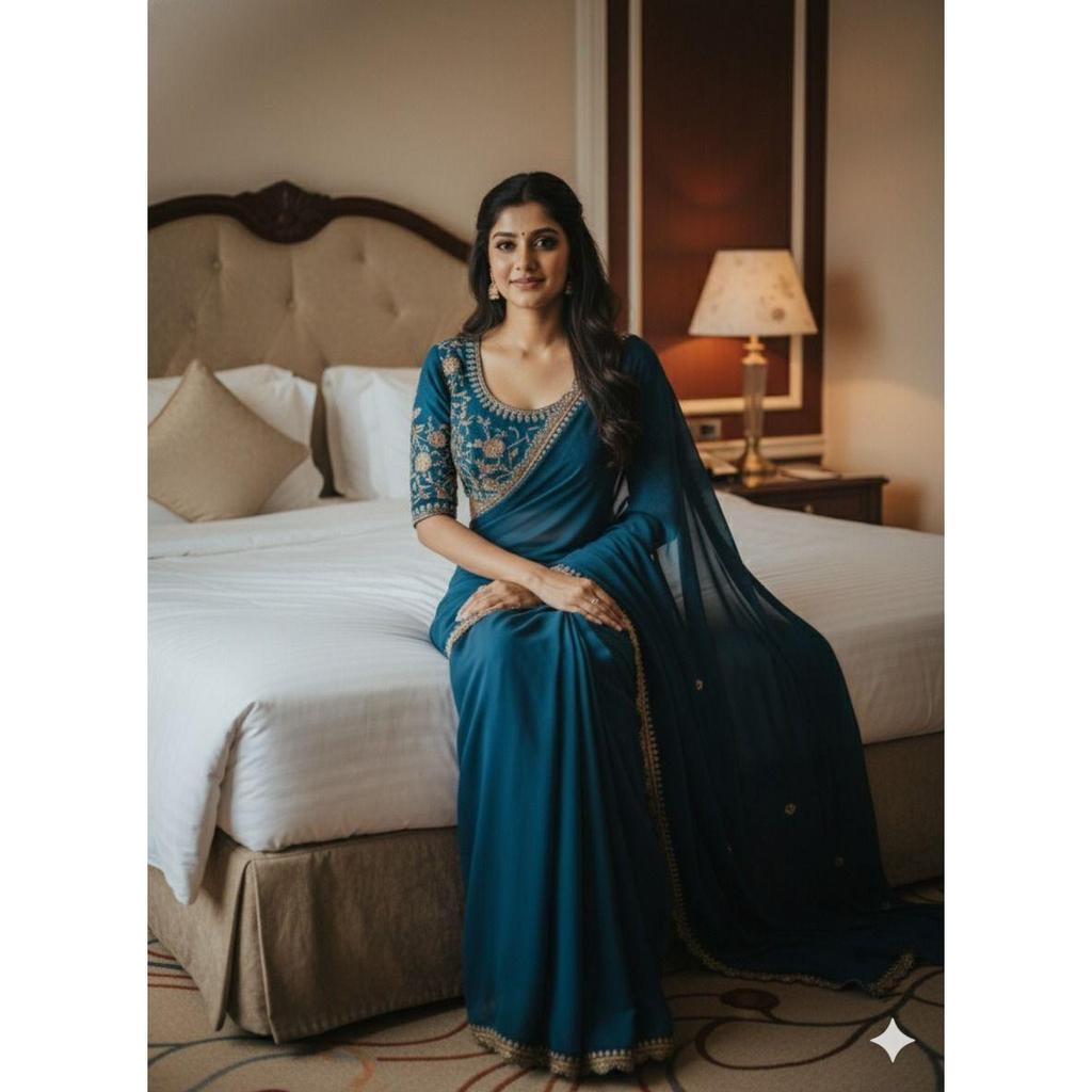 This Beautiful Saree Is Elegantly Decorated with Gorgeous Solid Lace Border That Gives a Perfect Look To the Outfit.