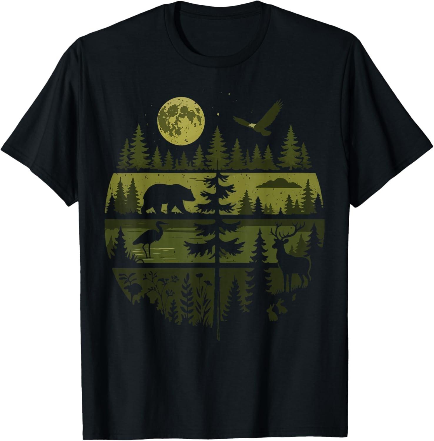 Forest Retro Nature Wildlife Outdoor T-Shirt unisex T-Shirt S разноцветный