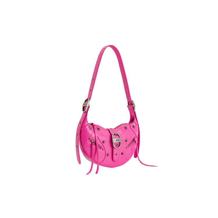 New JW PEI Artificial Leather Croissant Bag Biker Crossbody Bag Medium Size Unisex Bright Pink/Black/White 5S34