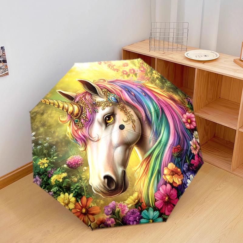 1 PC Automatic Folding Umbrella - Unicorn Fantasy Pattern, Portable & Foldable Design with 8 Ribs, Christmas Birthday Gifts