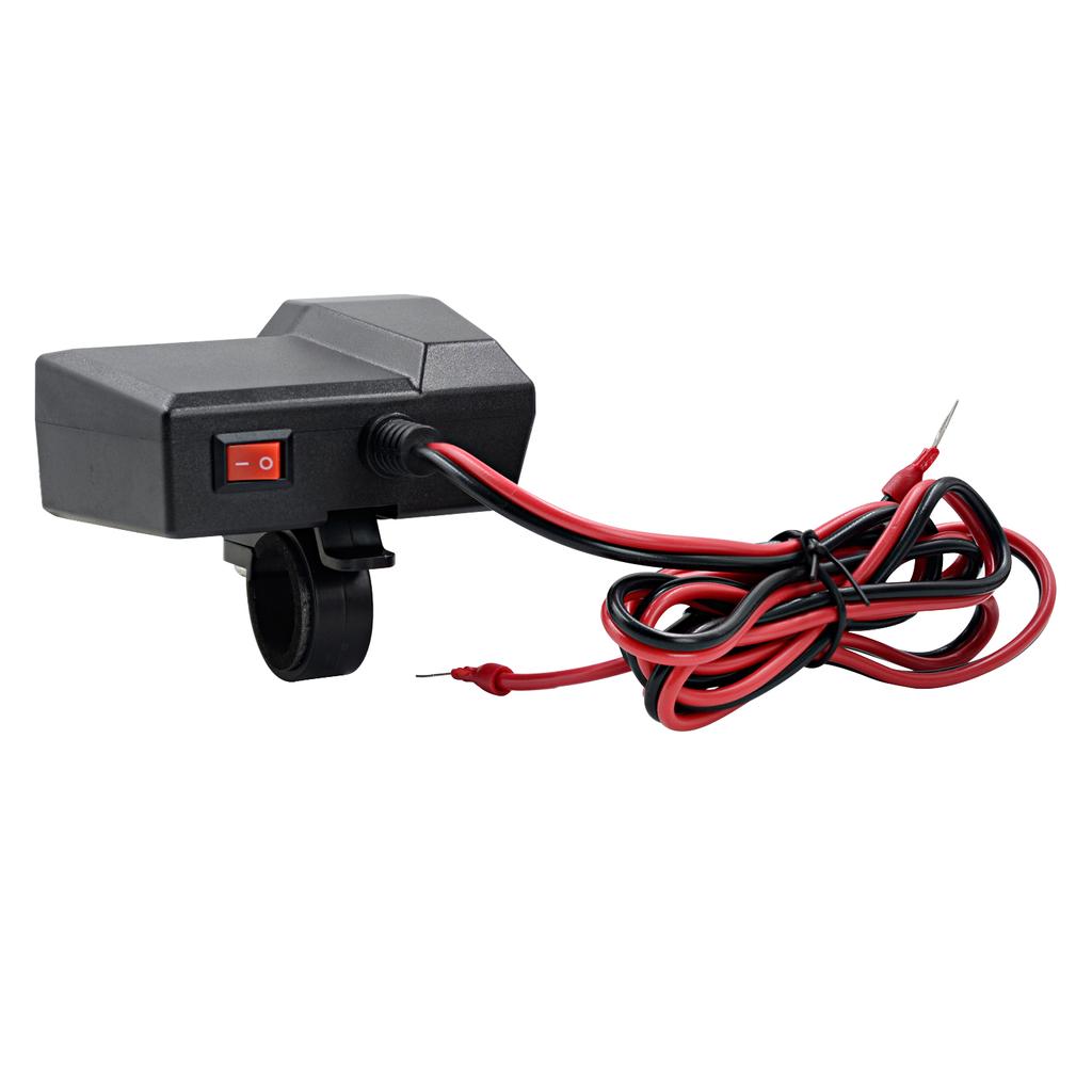 12V 2.1A Motorrad Doppel-USB-Handyladegerät mit Ein-Aus-Schalter & LED-Voltmeter & Zigarettenanzünder, Motorradlenkerklemme, Wasserdicht