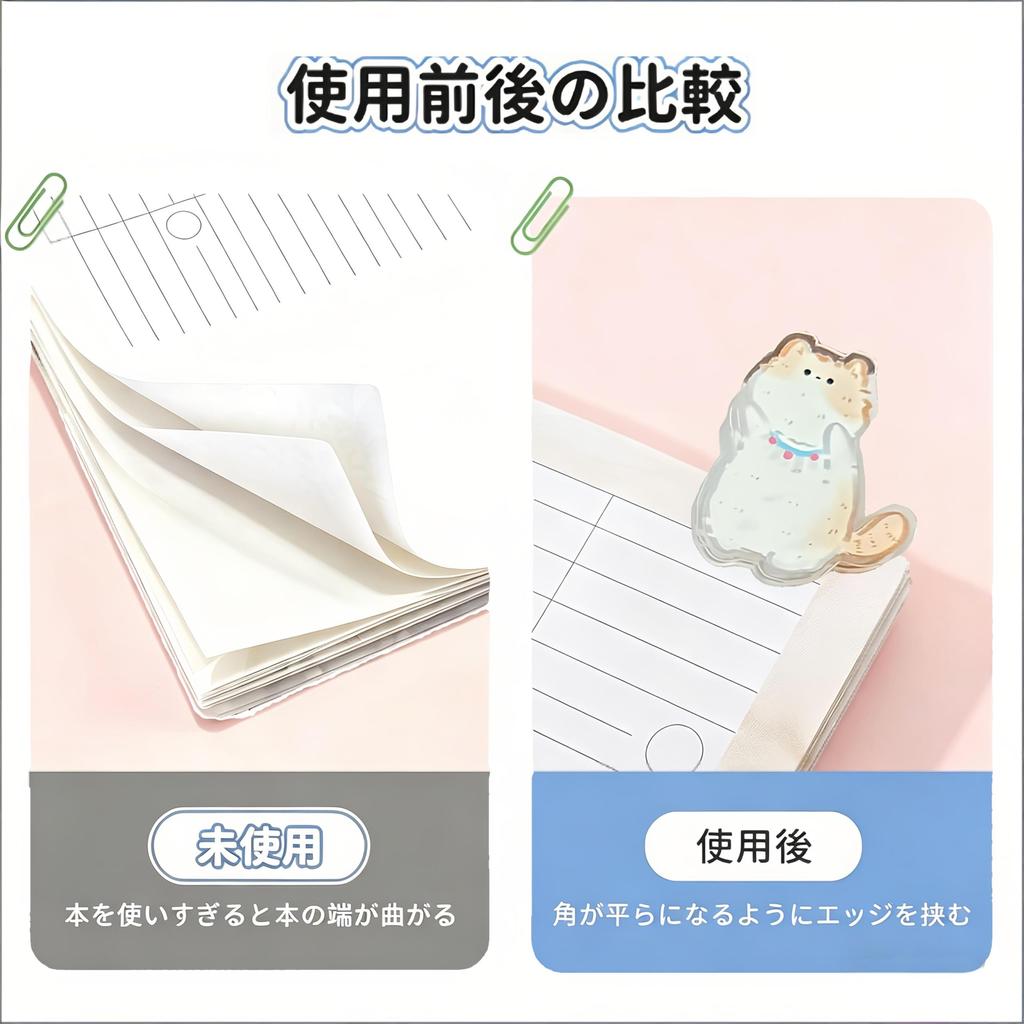 Cute Cat Pattern Triangular Clips Adorable Paper Book Corner No Punching Office Character (7 Pieces) - Plastic, Stationery, Organization, Protection,