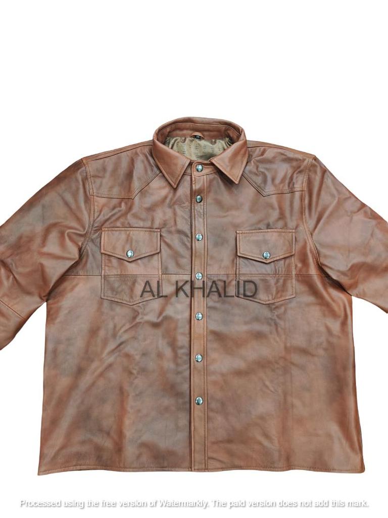 New Men Shirt Brown Handmade Lambskin Leather Stylish Real Soft Party Casual Fit