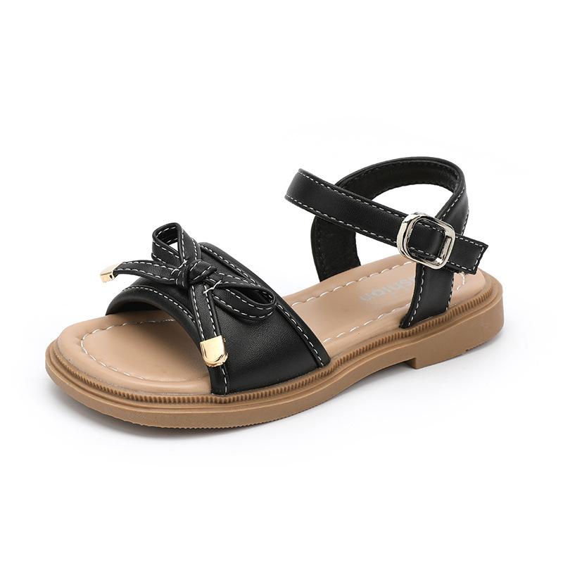 Girl Sandals Summer Solid Color Children Causal Princess Bowtie Flat Sandals Fashion Open-toe Kids School Black Beige Sandals