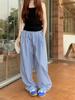 Plaid Colorblock High-Waist Straight-Leg Summer Pants - Women's Trendy and Versatile Floor-Length Design