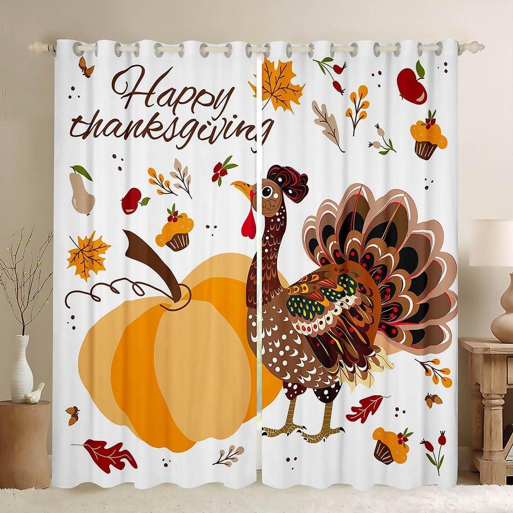 Rustikales Thanksgiving Truthahn Vorhang Glücklicher Herbst Alle Vorhänge Herbsternte Schlafzimmer Bauernhof Kürbis Fenster Verdunkelnd Polyester Ideal Für Schlafbereich