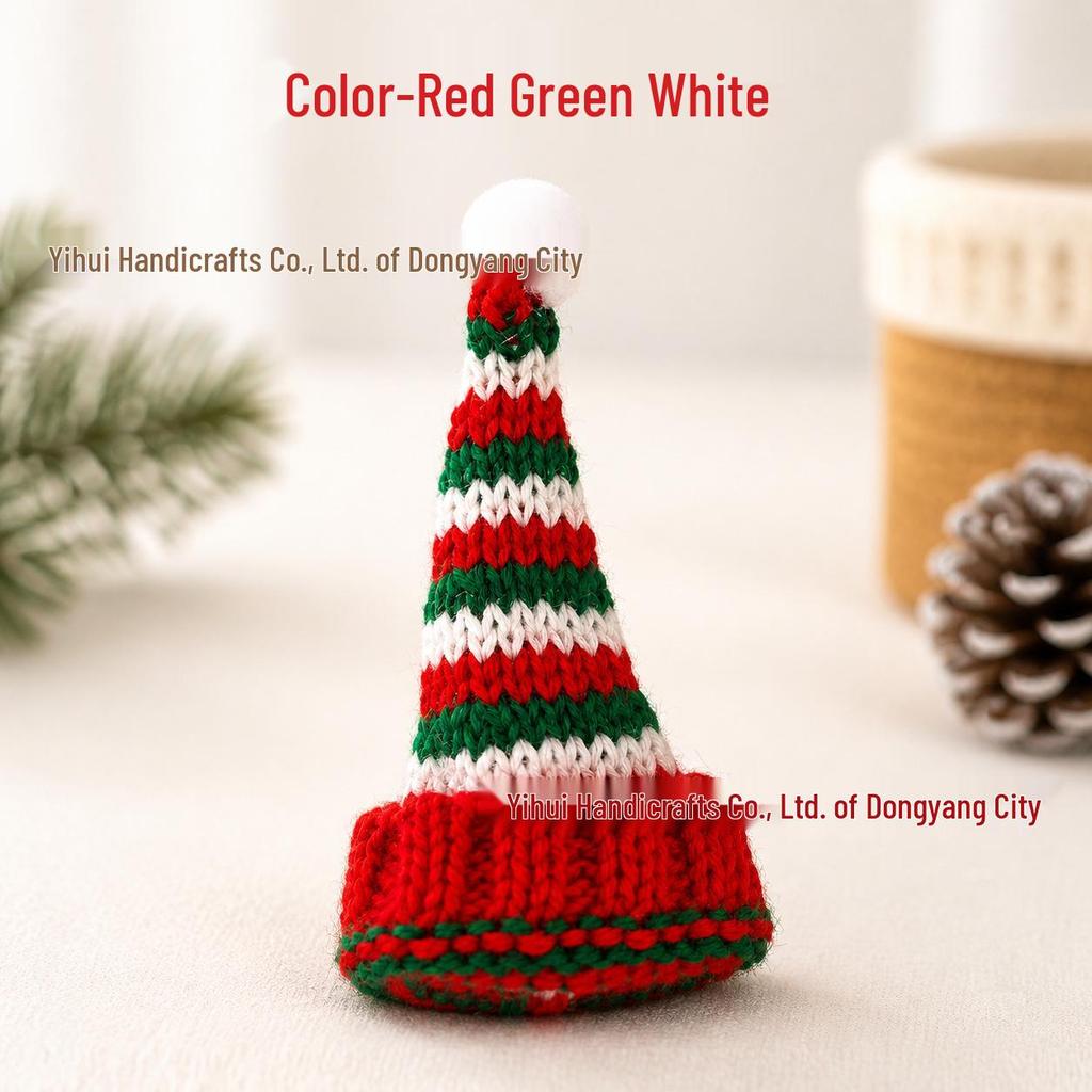 Handmade Mini Christmas Hat Wine Bottle Cover - Wool Decoration for Christmas Festival