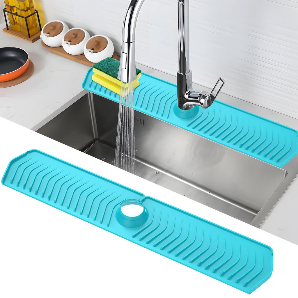 Silicone Sink Faucet Mat Anti Slip Fastening Lock Faucet Splash Guard With Customizable Hole for Home Kitchen Countertop