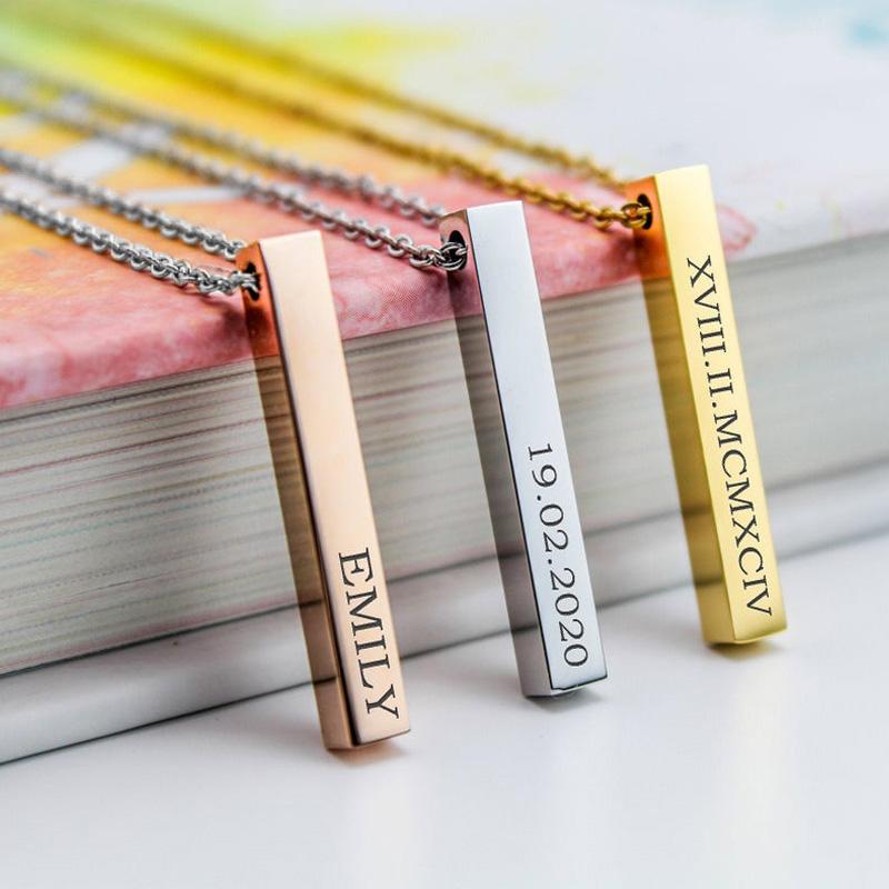 Custom Lange Verticale Staaf Ketting voor Vrouwen Mannen Graveer Gepersonaliseerde Naam Initiaal Hanger Roestvrij Staal Inspiratie Cadeaus