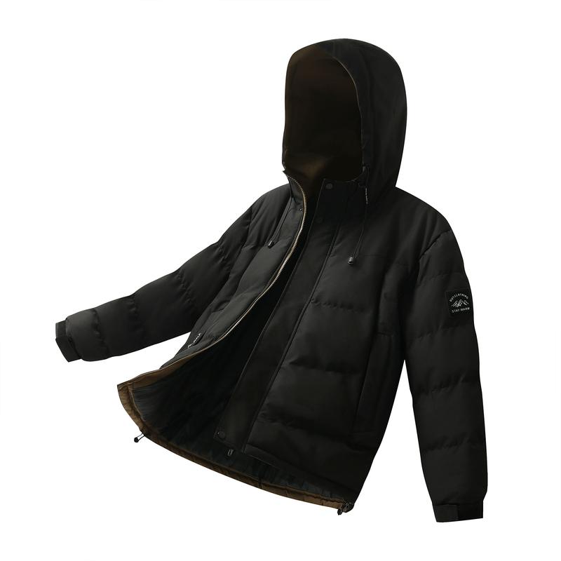 Men's Sports and Leisure Hooded Down Cotton Jacket, Winter with Thick Velvet, Solid Color, Versatile, Men's Loose Cotton Jacket