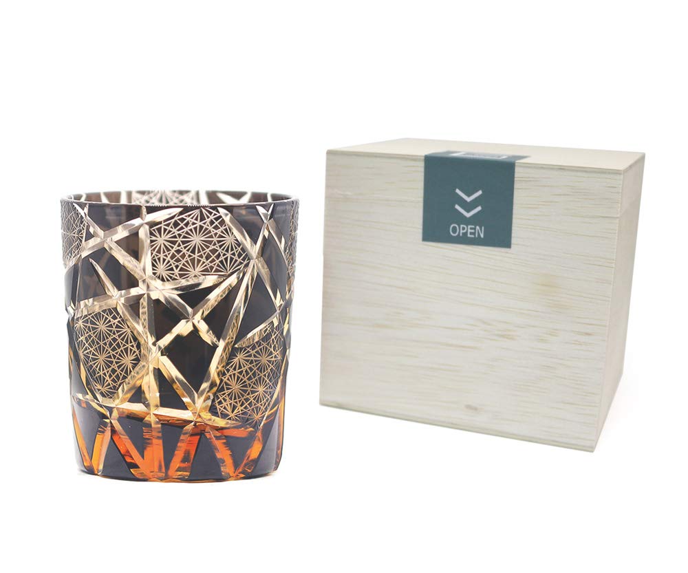 GREEM MARKET Kunsthandwerk, geschliffenes Glas, Geschenk, Glasarbeiten, Kiriko-Glas, Chrysantheme, Tsunagi-Tasse, Shochu-Glas, Rocks-Glas, Rot, Rot, A-Typ, Produktnummer