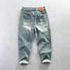 Classic Fashion Men's Jeans High Street Casual Retro Style Baggy Washed Jeans Cotton Mid-waist Straight Denim Pants Youth Men Trousers