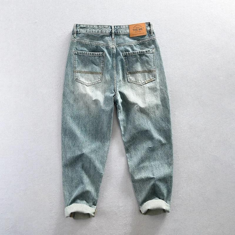 Classic Fashion Men's Jeans High Street Casual Retro Style Baggy Washed Jeans Cotton Mid-waist Straight Denim Pants Youth Men Trousers