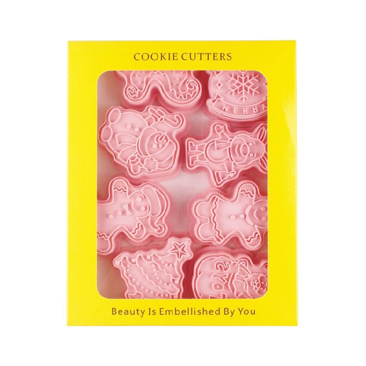 8-Piece Christmas Biscuit Molds Plastic Frosting Candy Fondants Push-type Moulds