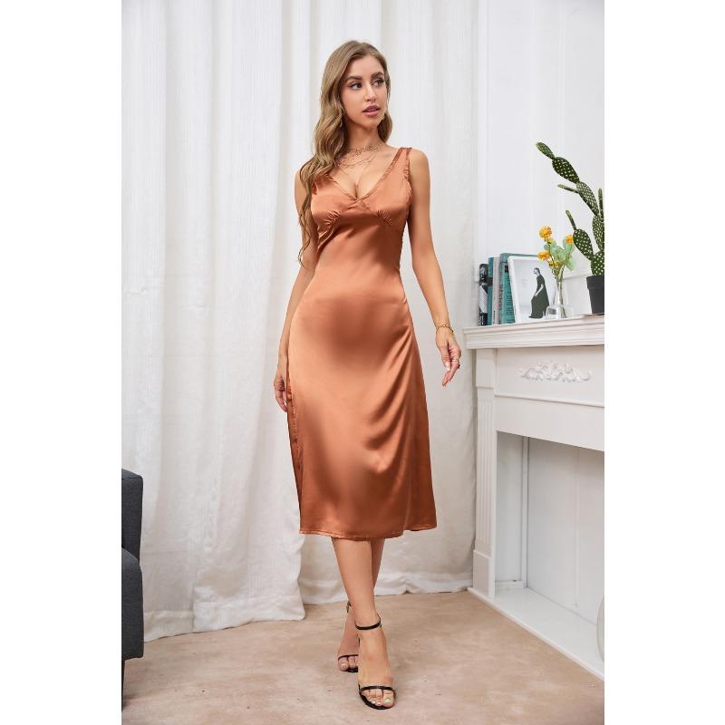 YYFS Women's Fashion Summer Spring Solid Color Print Sleeveless V-Neck High Waist Casual Dresses