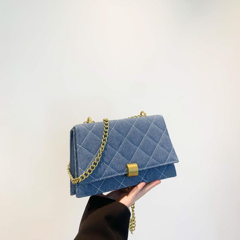 Fashionable Denim Women's Crossbody Bag Vintage Blue Quilted Chain Shoulder Bag
