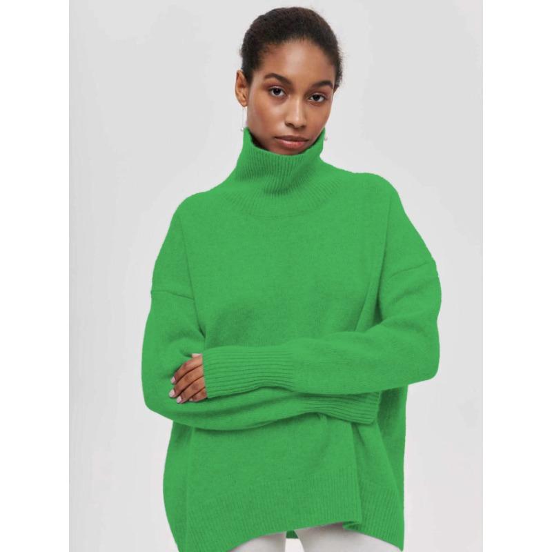 Turtleneck Sweater Autumn and Winter New Loose Knit Sweater Solid Color All-match Classic Popular Sweater for Women