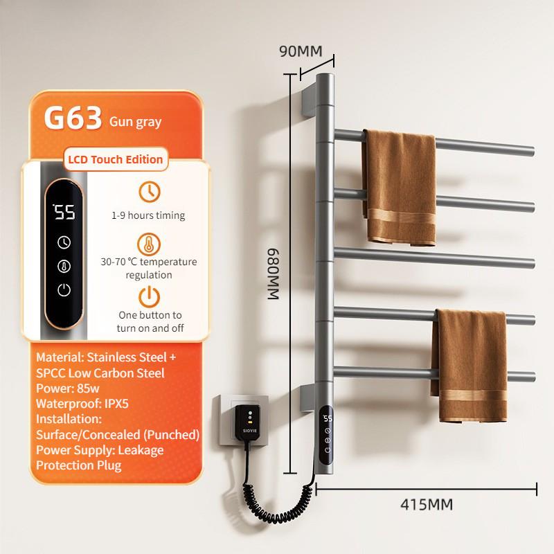 

Drying Towel Rack Wall Mounted Rotating Electric Heating Towel Bar Home Bathroom Intelligent Constant Temperature Grey G63