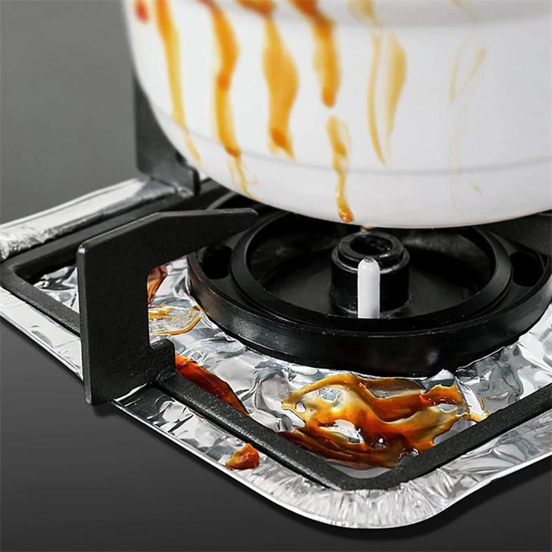 50-Piece Disposable Aluminum Gas Stove Burner Covers, 9" Square Heat-Resistant Protectors, Thick Top Liner For Kitchen Safety
