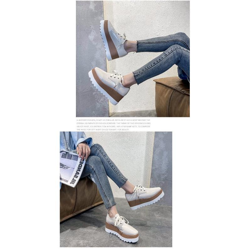 Women's Thick-soled Muffin Shoes, Women's Autumn and Winter Lace-up Square Toe Patent Leather Deep Single Shoes High-heeled Shoes