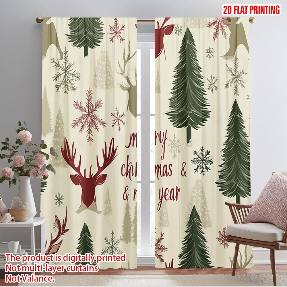 

2pcs,2D plane printing Curtains Christmas Trees Snowflakes Reindeer Polyester Easy Install (without rod) All Seasons Ldeal for 52.50×116.00 CM 2pcs