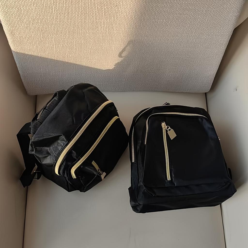 Women'S Backpack - Chic Black with Yellow Zipper Accents, Multiple Compartments, Adjustable Shoulder Straps, Casual Preppy Style