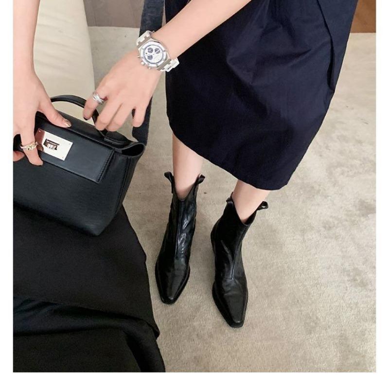 Studiolee London Holiday~ Stylish pointed V-mouth thin thick heel wrinkled western short boots women