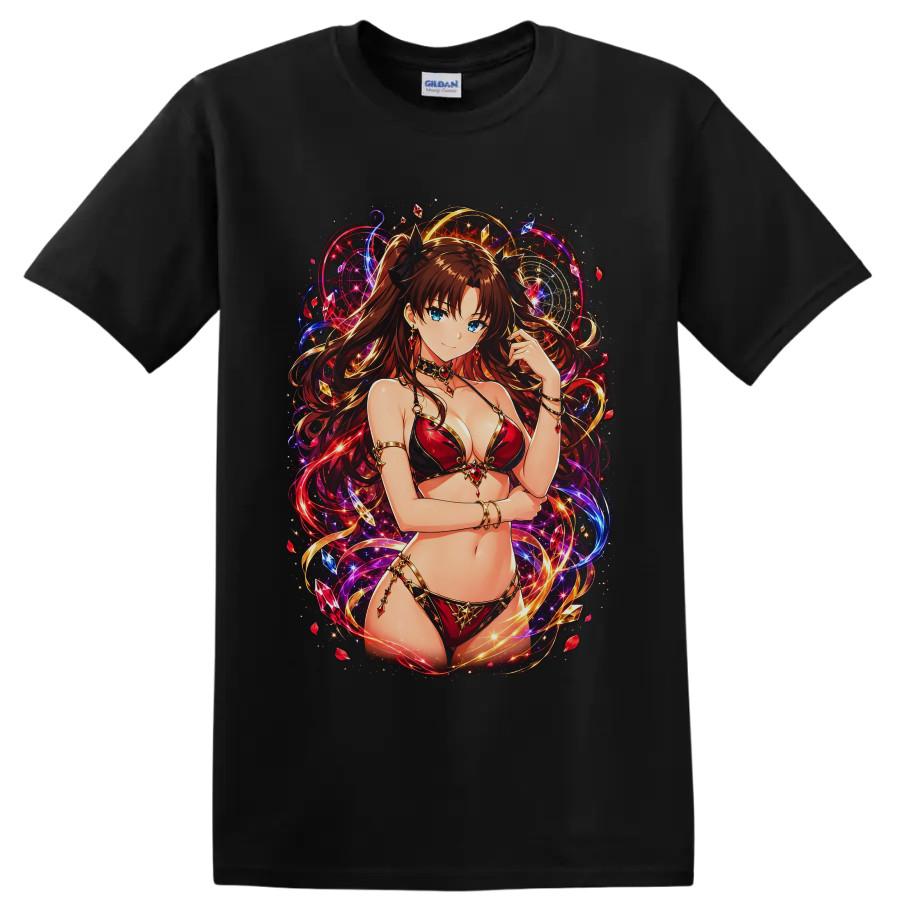 Anime Waifu T Shirt w/ Red Bikini Magical Crystal Art Fantasy Glamour Tee Style