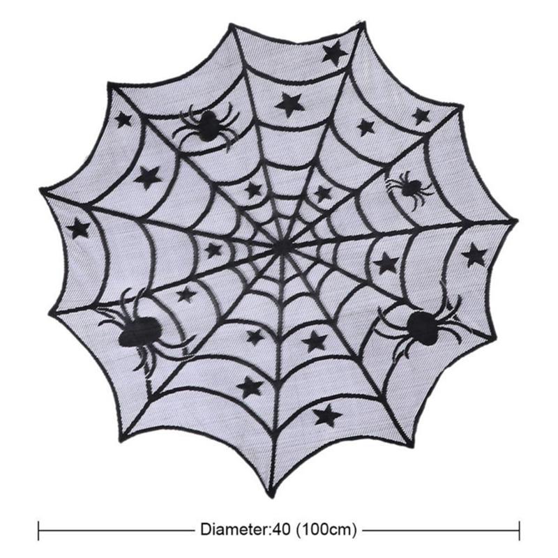 Black Circulars Table Cover Tabletop with Unique Spiderweb Pattern for Modern Dining  Table Toppers Home Textiles