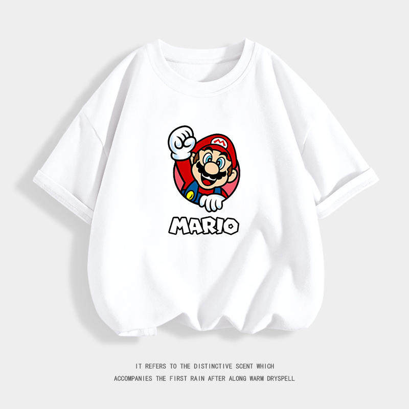 Mario Yaix Super Mario Cartoon ShortSleeved Cotton TShirt for Boys Super Mario Cartoon Collaboration Kids Summer Shirt 100
