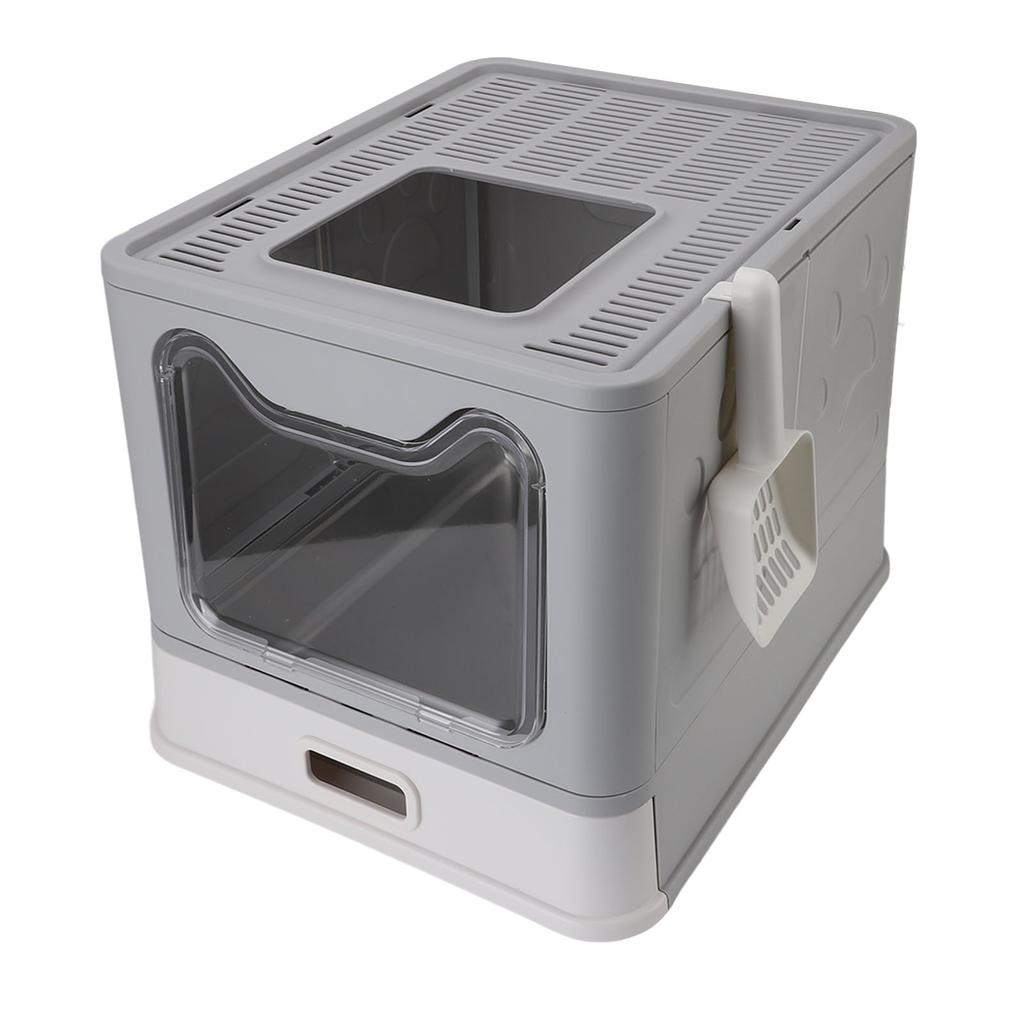 Litiera închisă pentru pisici cu sertar, din oțel inoxidabil, ușor de curățat, pliabilă, cu ieșire superioară